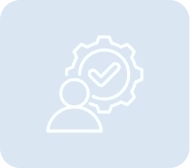 User icon with gear and checkmark symbol.