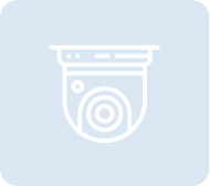 Outlined security camera icon on dark background.